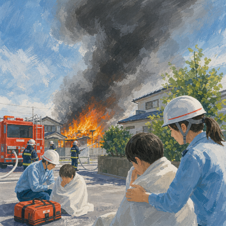 7月19日岩沼市下野郷の火災、黒煙と2人けが